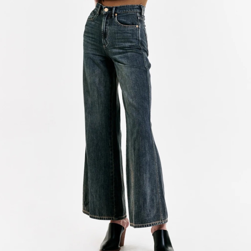 " FIONA " HIGH RISE WIDE LEG JEANS BORDEOUX